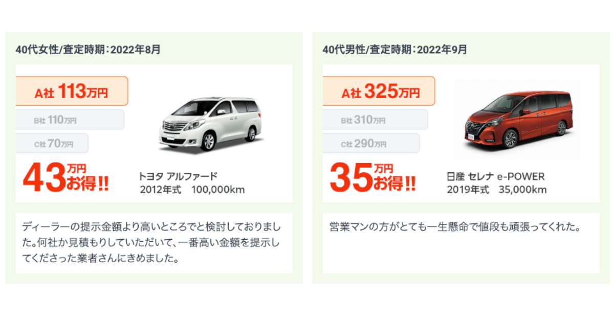 カービューの買取査定額1