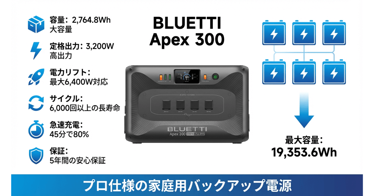 BLUETTI Apex 300 の主要スペックと特徴