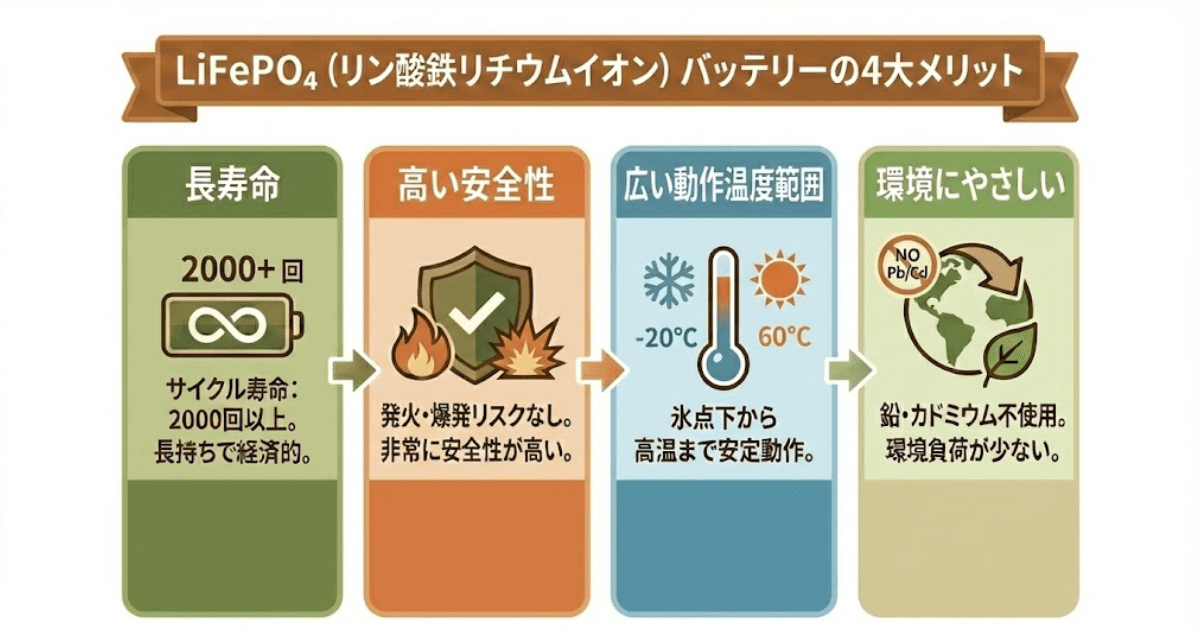 LiFePO₄(リン酸鉄リチウムイオン)バッテリーのメリット