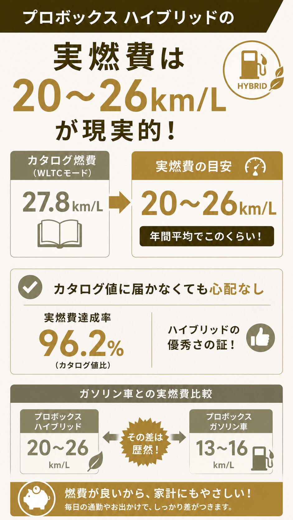 プロボックス ハイブリッドの実燃費は「20〜26km/L」が現実的な数字